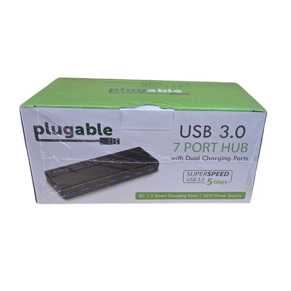 plugable 7 Port Hub USB 3.0 w/ Dual Charging Ports Superspeed 5Gbps 36W 36 Watt